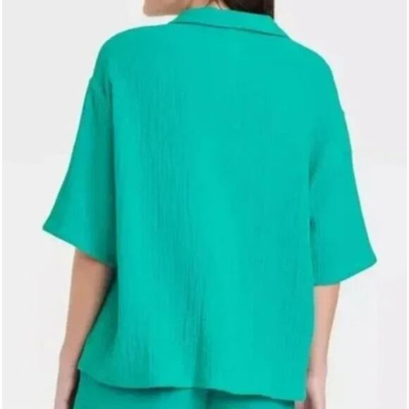 NWT Women’s 100% Cotton Gauze Short Sleeve Notch Collar Green Shirt Sz M - Picture 3 of 6